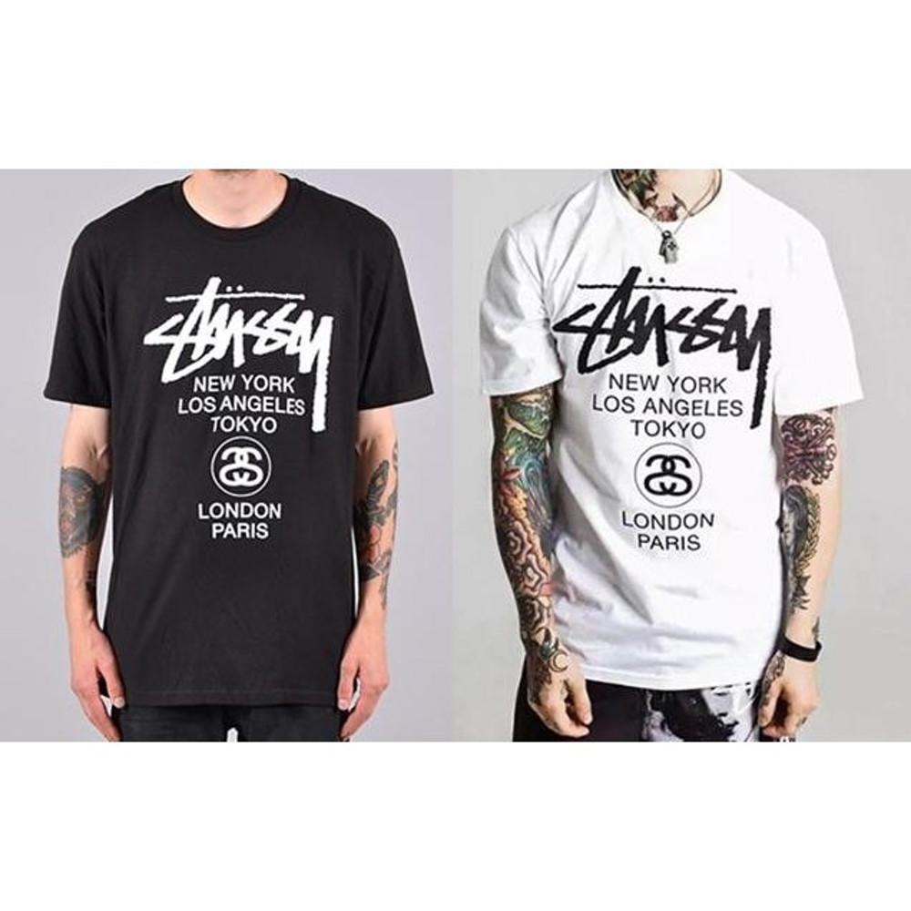 스투시 반팔 월드투어 오리지날 블랙 화이트 여름 반팔 면 티셔츠 STUSSY 일본직구