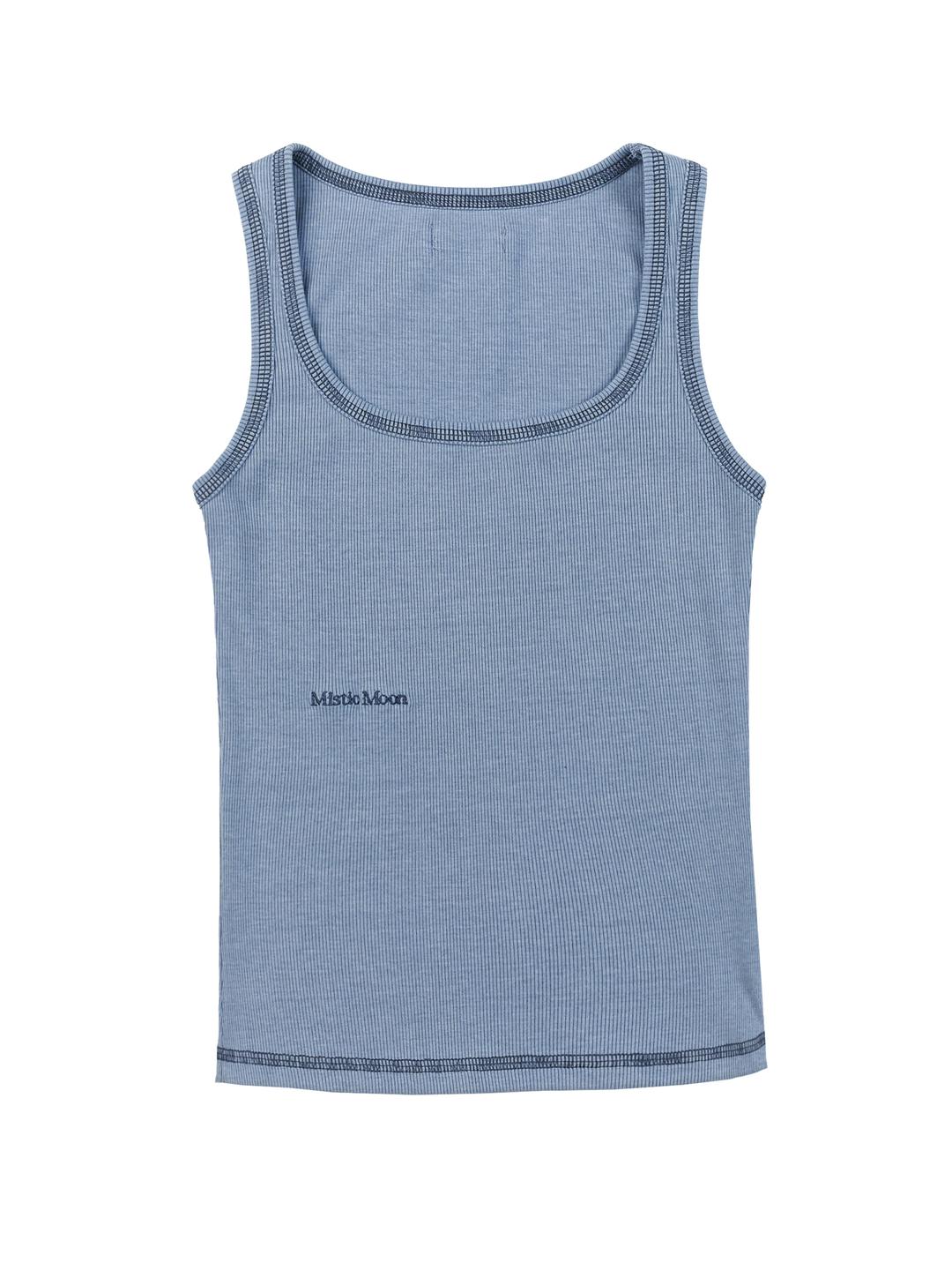 over stitch tank top(vintage blue)