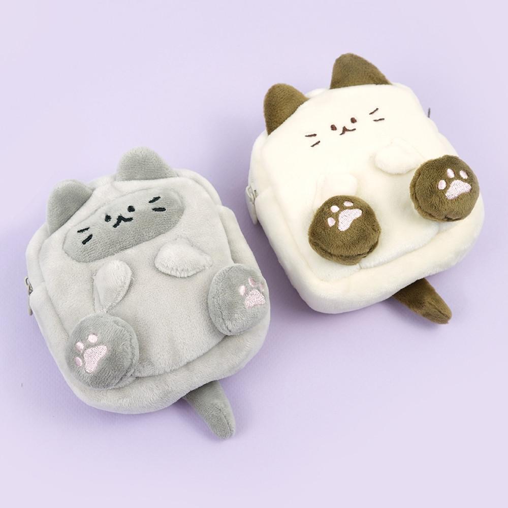 핑크풋 냥냥 사각 파우치 고양이 귀여운 캐릭터 미니 봉제 화장품 휴대용