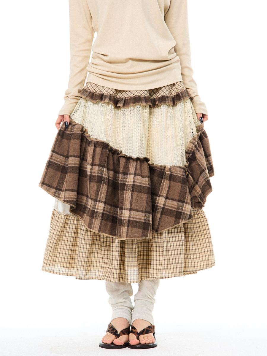 YOUNG STAGE Cappuccino Irregular Patchwork Skirt