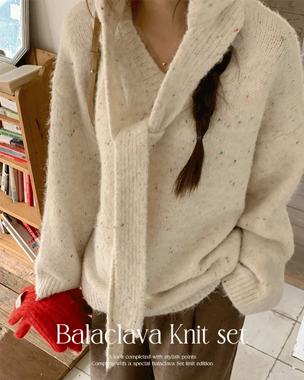 [무배][바라클라바SET]칸나 브이넥 루즈핏 겨울 니트