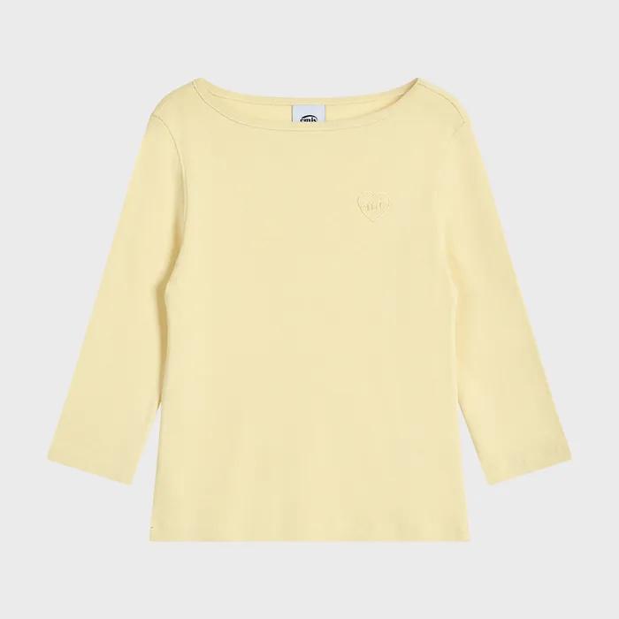 (W) BOAT NECK 3/4 SLEEVE T-SHIRT-YELLOW