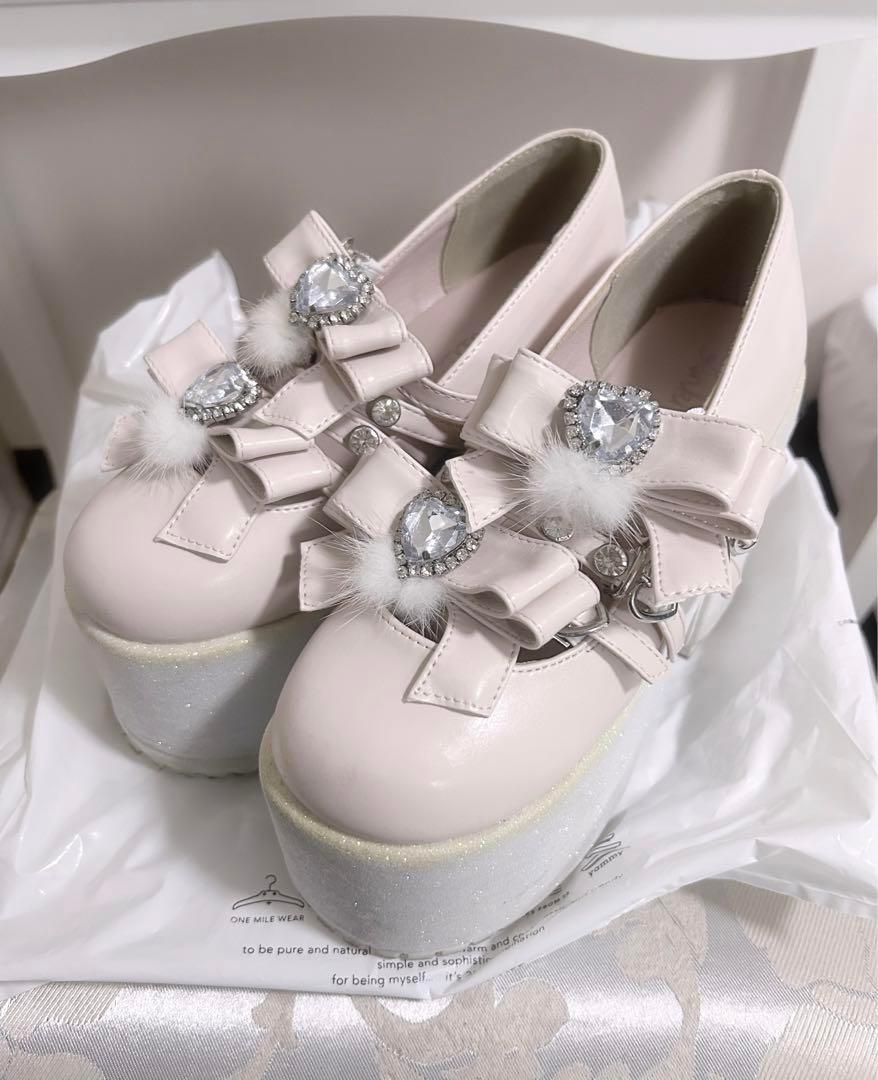 ank rouge ポンポン&ハートきらきらシューズ 厚底