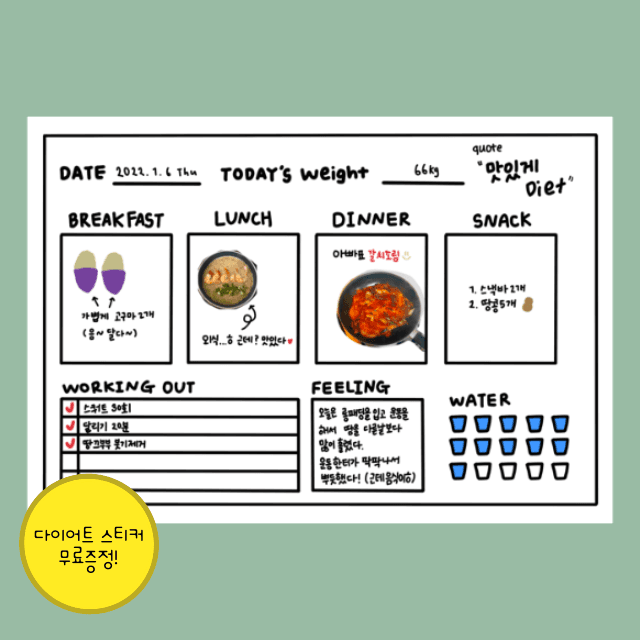 굿노트 다이어트 플래너 PDF서식 운동실천 계획표 아이패드 갤럭시탭 속지