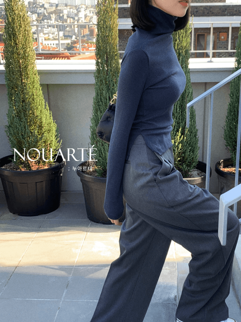 [NouArté 누아르테] 제로 미니멀 앙고라 폴라 탑 (나잇 블루, 블랙)