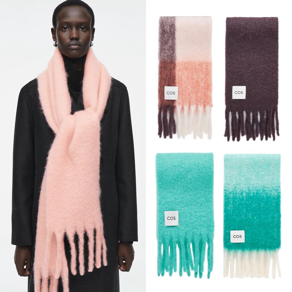 코스 오버사이즈 모헤어 머플러 체크 그라데이션 스카프 목도리