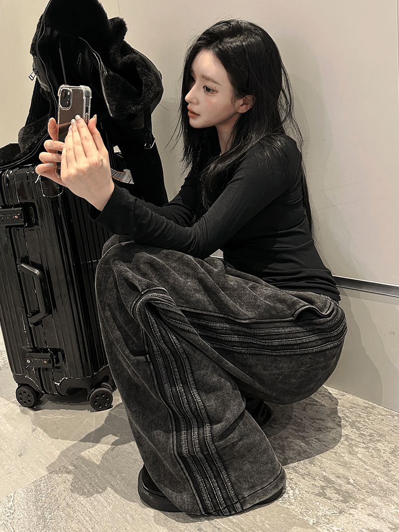 🔥주문폭주🔥당일출고  빈티지 워싱 트리플 라인 와이드 팬츠 *4차리오더