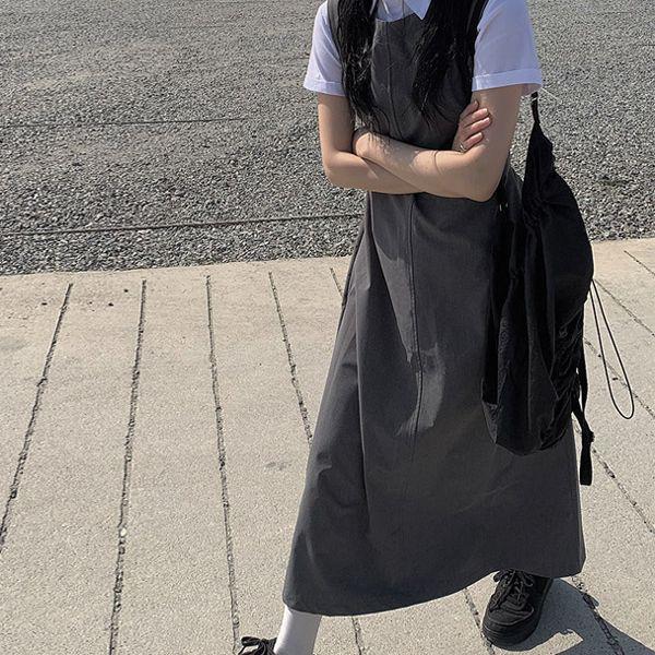 백 스트랩 레이어드 롱 원피스(2color)