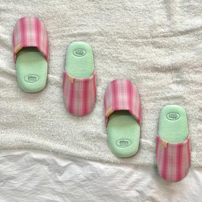 Cutie Check Room Shoes (Pink Check + Mint) M size (220-250)