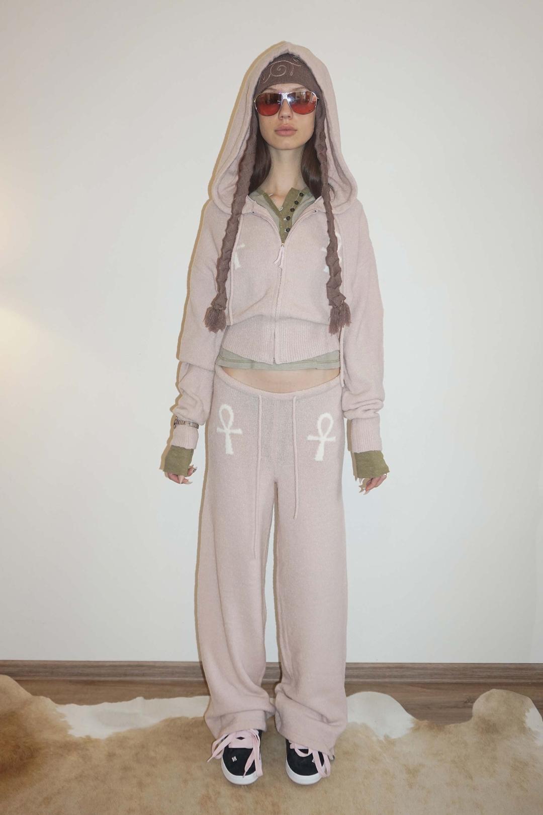 Ankh Boucle Knit Pants Pink