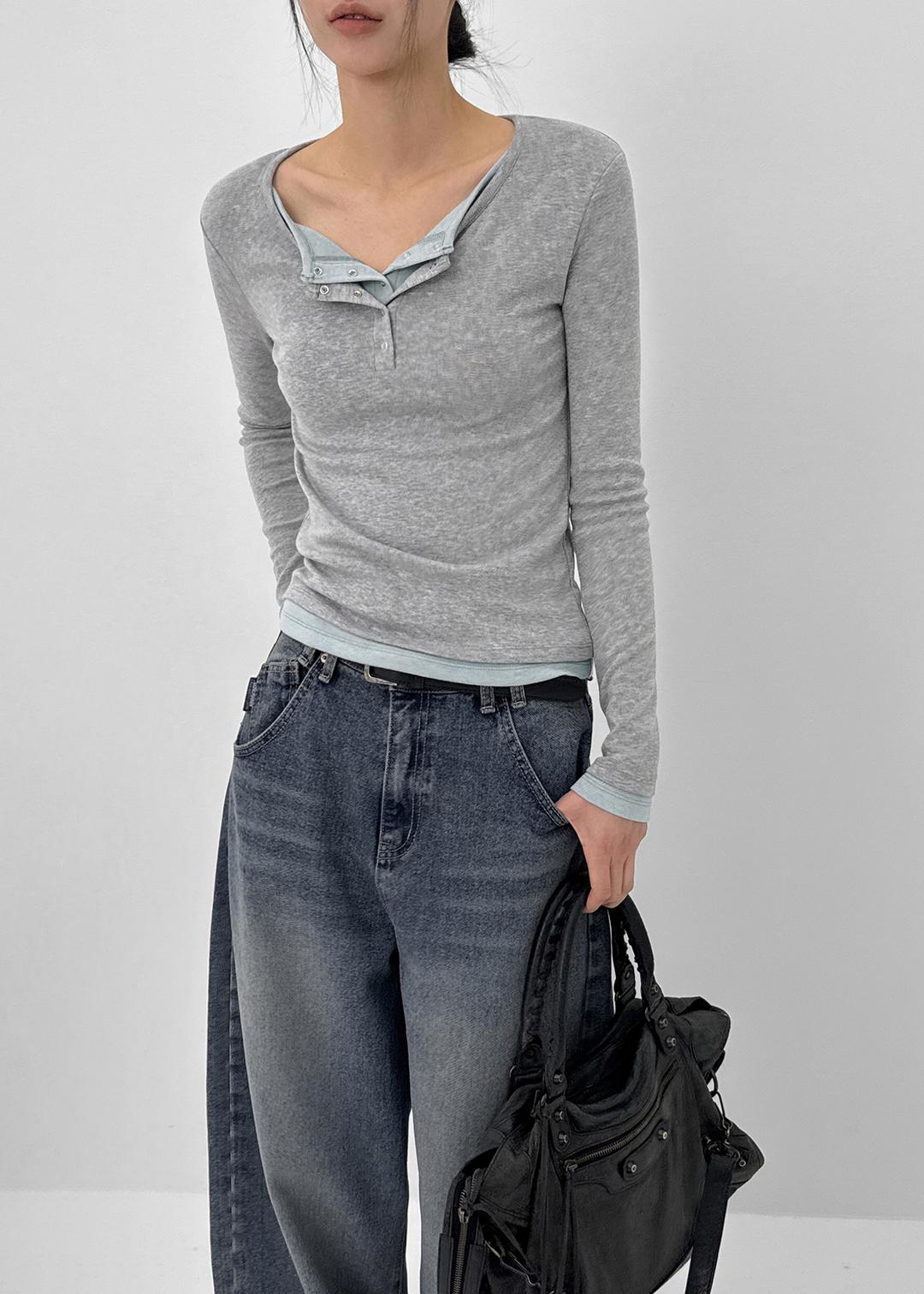 블랙업 [2천장판매] [MADE] 유시아 레이어드 스냅 긴팔티