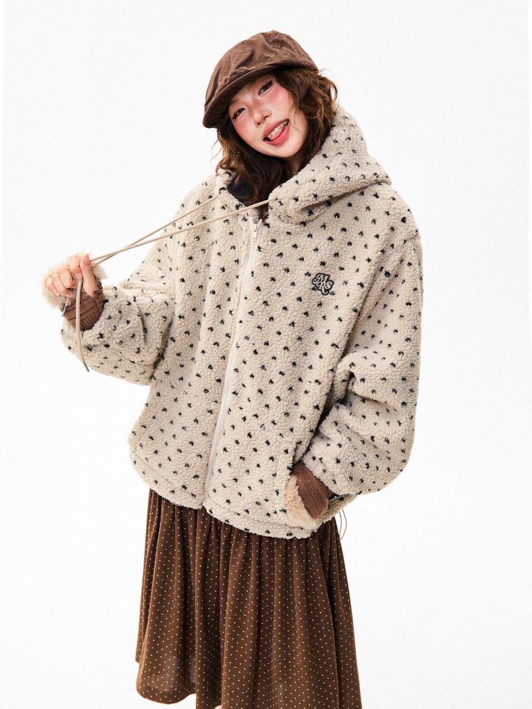 여성 겨울 레트로 하트 양털 루즈핏 보온 아우터 외투 따뜻한