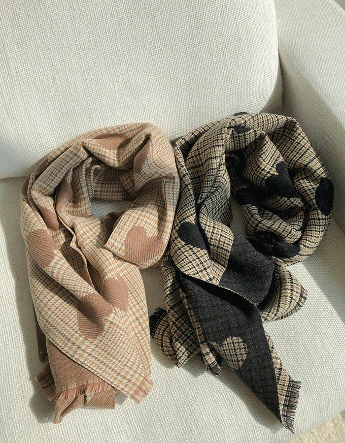 뿅뿅 하트 체크 머플러 - 2color