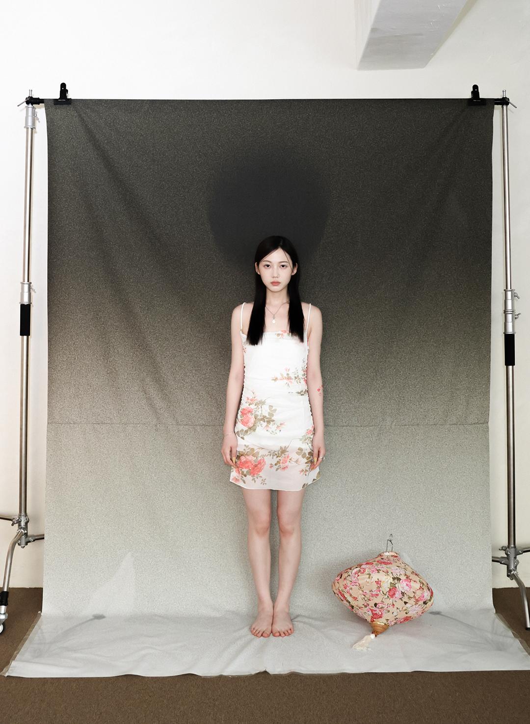 百合 White flower mini dress