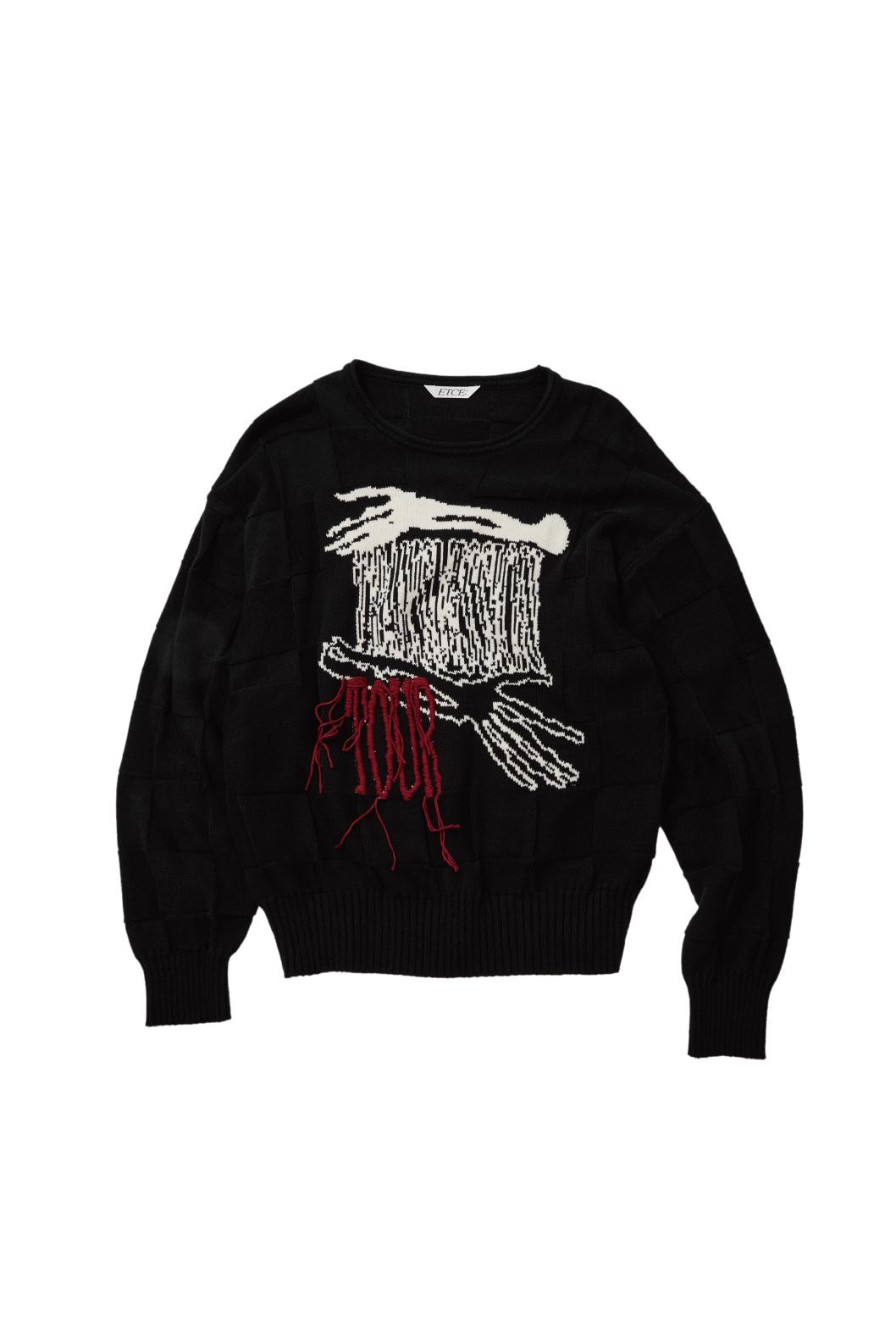 FRINGE CHECKERBOARD KNIT (BLACK)