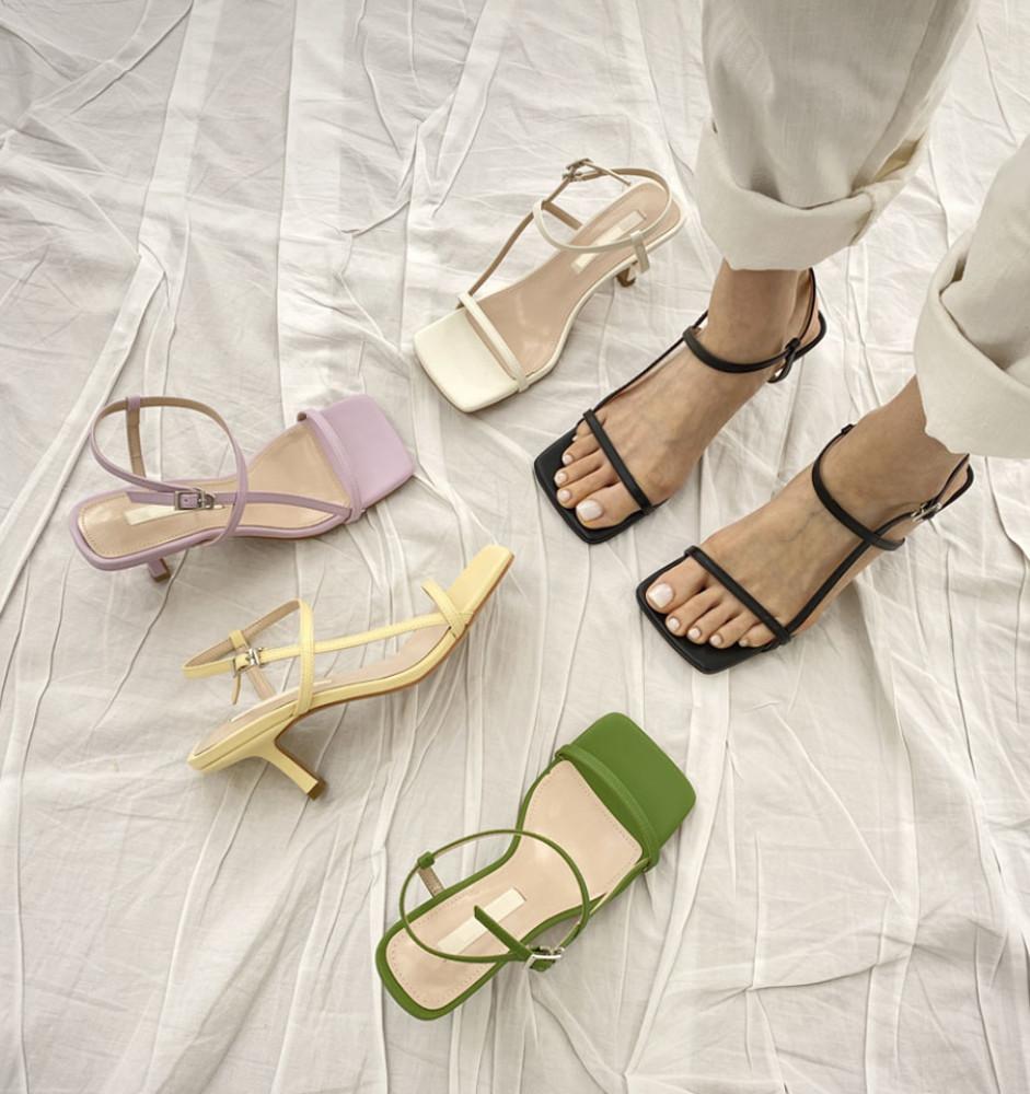 스퀘어 언발 더블 끈 스트랩 샌들 6.5cm (w9031)