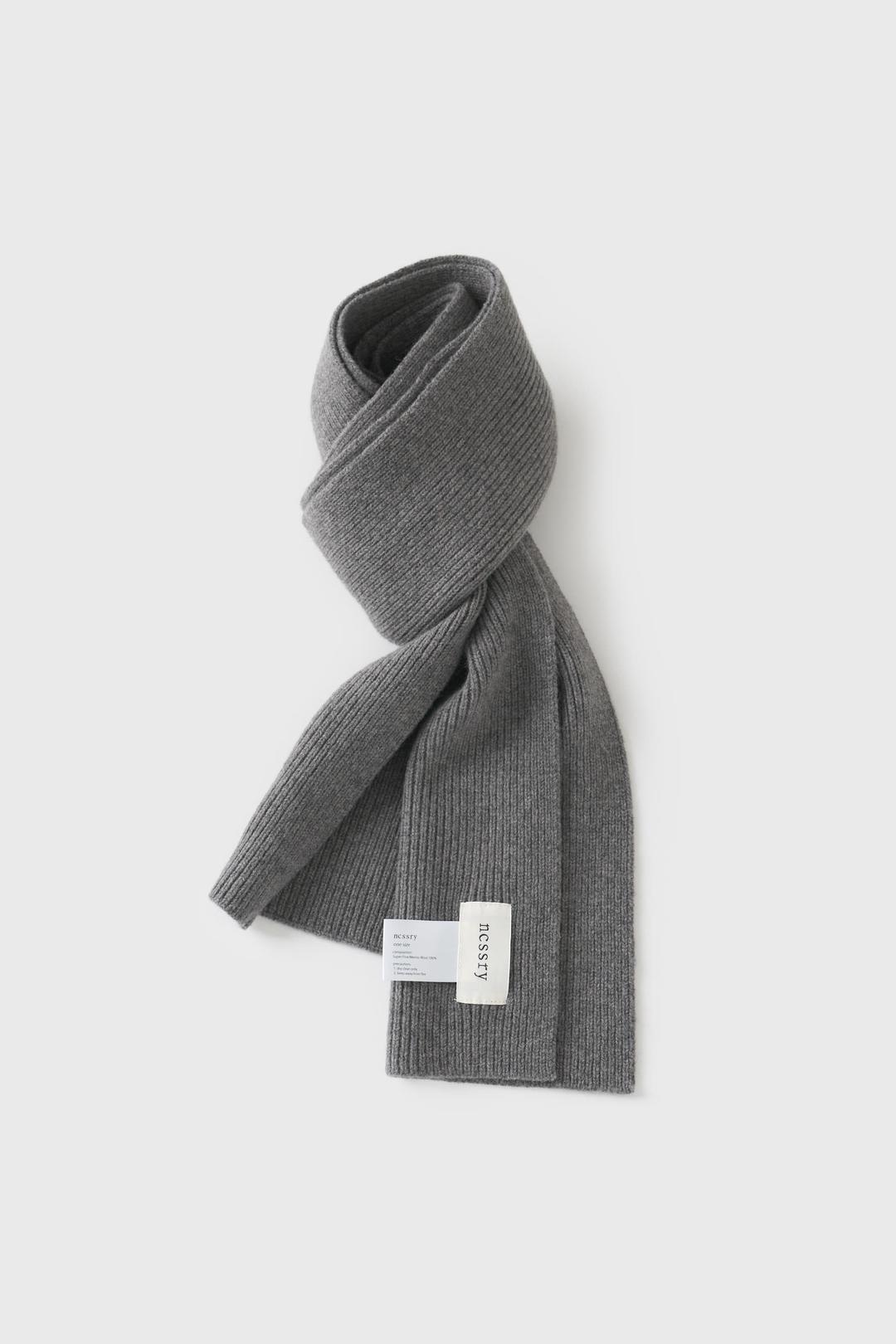 Merino Wool Ribbed Muffler (Grey)