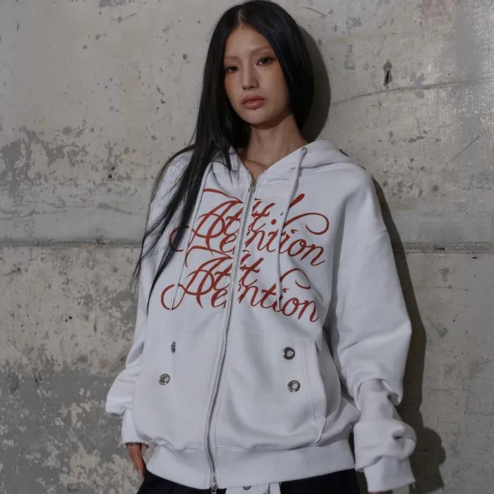 ATTENTION EYELET HOODED ZIP-UP (WHITE) F25ZA010