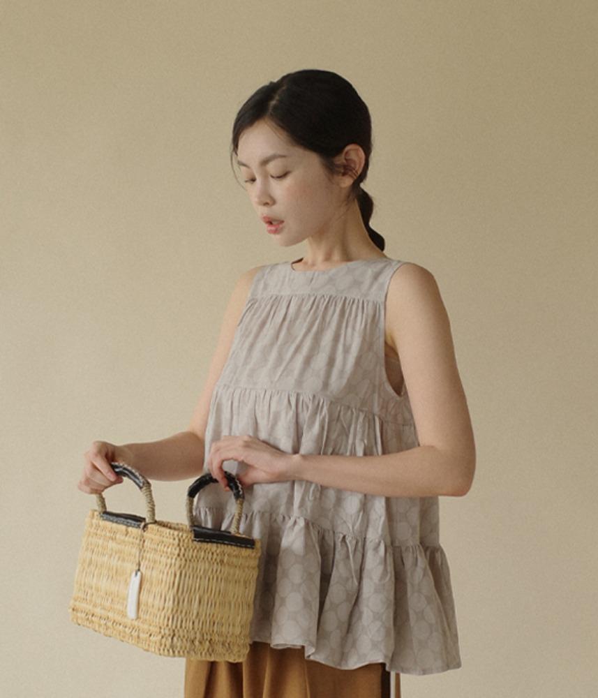 [On One’s Own]  8th restock ! shadow dots cotton tiered top / 2 colors