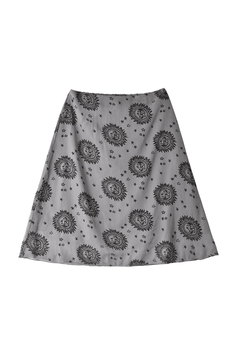 Sun Print Rayon Skirt  (Dark Grey)
