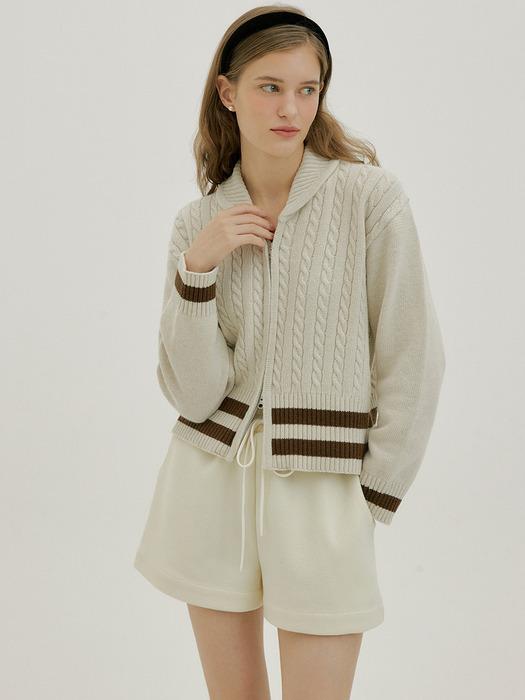 CASHMERE BLEND 2WAY KNIT ZIP-UP - BEIGE