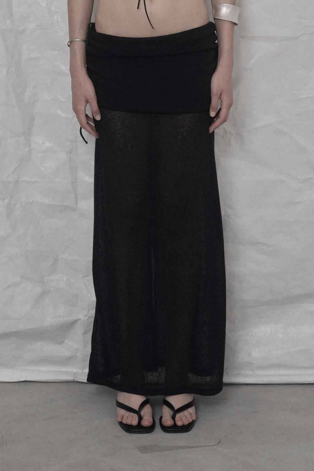 SEE-THROUGH SHIRRING LONG SKIRT SET BLACK