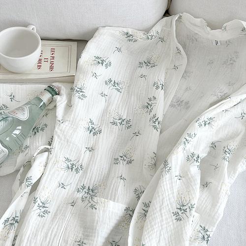 스수아끌레르 요루면 하얀꽃 로브 가운 빅사이즈 여성 홈가운 임산부 만삭잠옷 파자마