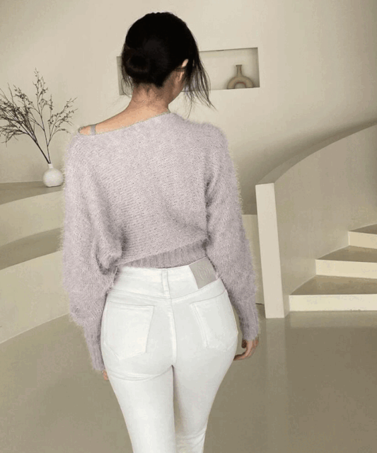 [고퀄MADE/털빠짐X]실루엣 복실 오프 입술넥 루즈핏 니트