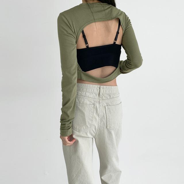 백 홀 스판 크롭 티셔츠