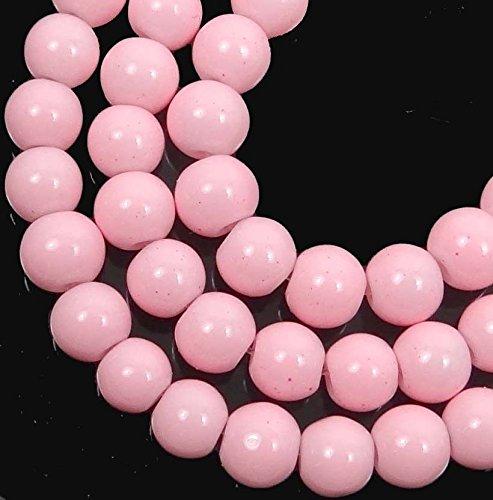 50 체코 글라스 라운드 로카유 비즈 - 불투명 베이비 핑크 6MM