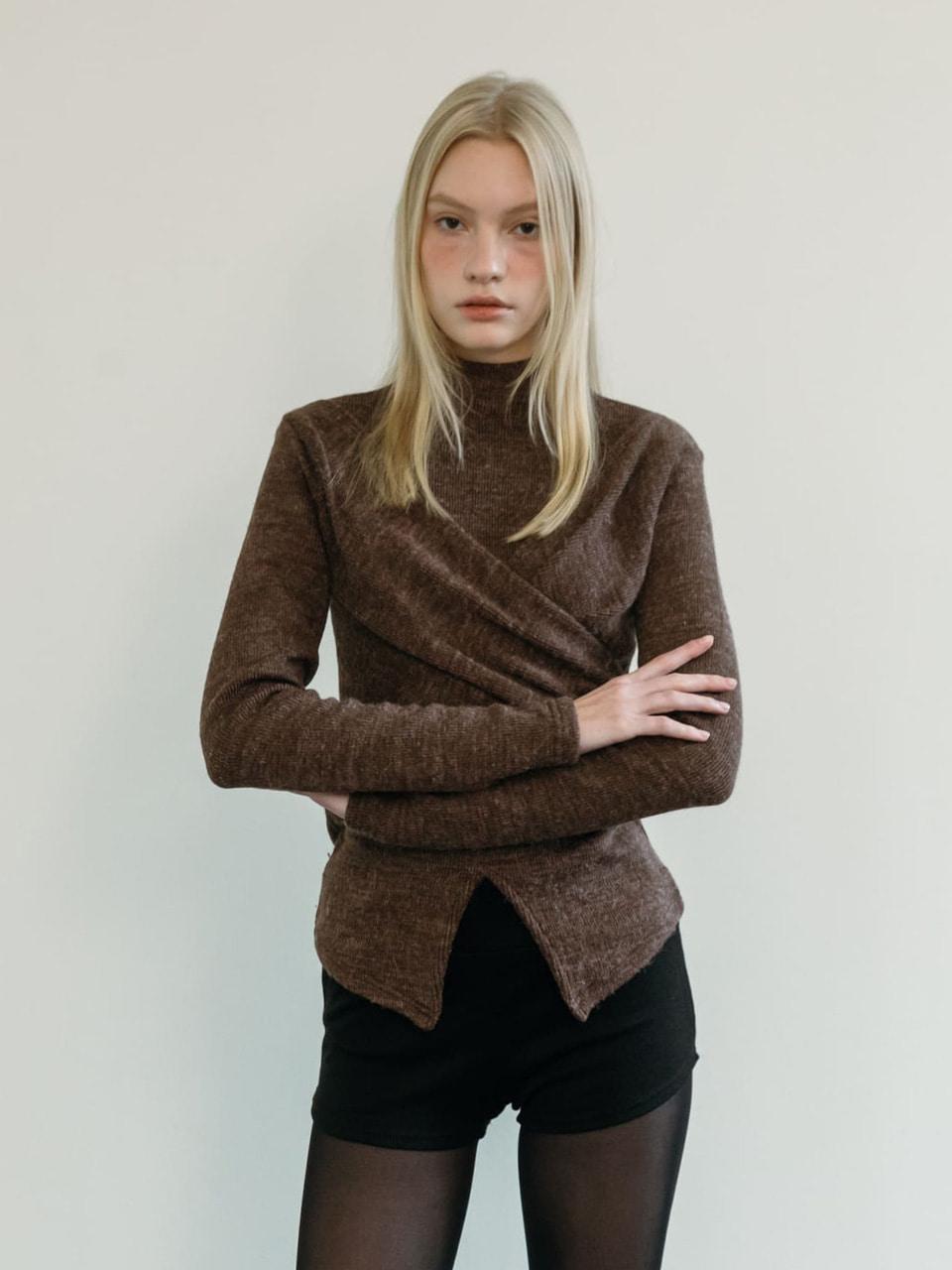 LAYERED WRAP T-SHIRT / BROWN
