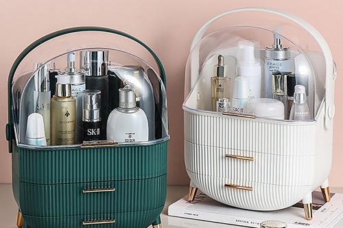 먼지없는 뚜껑있는 대용량 화장품 정리대 화장대 정리함 수납함