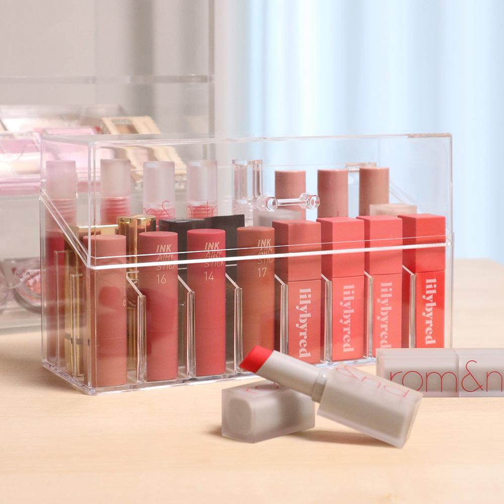 [당일출고 무배] 립스틱 코스매틱 화장품 정리함 보관함 아크릴 케이스 투명 24칸 칸막이 뚜껑 캔디플래닛