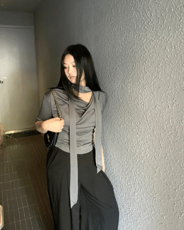 [가을 하객룩] 여성 샤틴 스카프 셔링 7부 블라우스