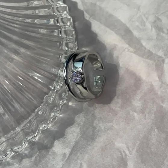 퍼플 큐빅 두줄 오픈 반지