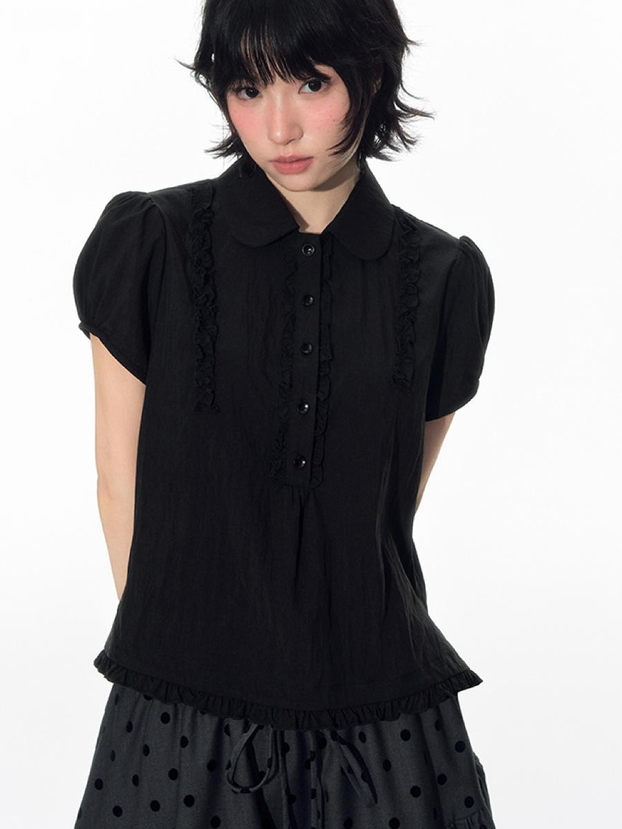 TAKEANAP Midnight Ruffle Blouse & Dot Tier Mood Skirt