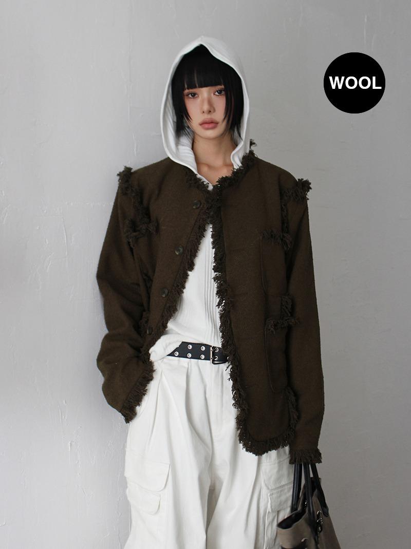(*당일발송/WOOL) FRINGE POCKET TWEED JACKET (brown / black)