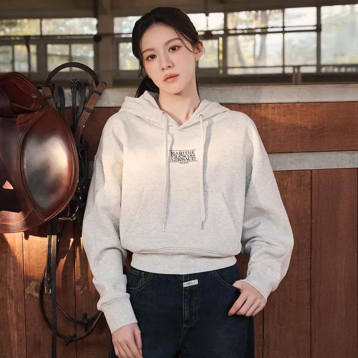 W SMALL CLASSIC LOGO CROP HOODIE light heather gray