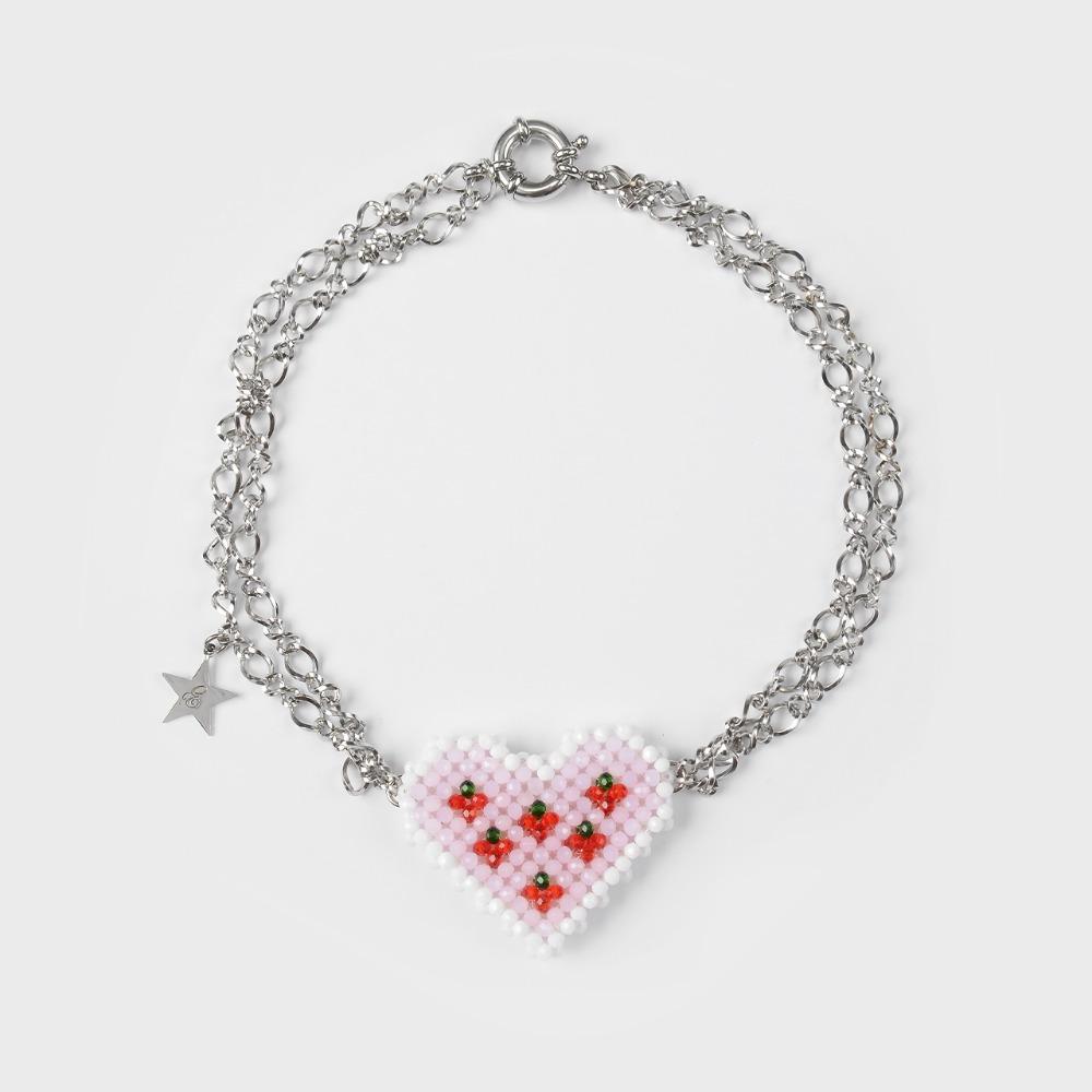 MILKY STRAWBERRY HEART CHOKER NECKLACE