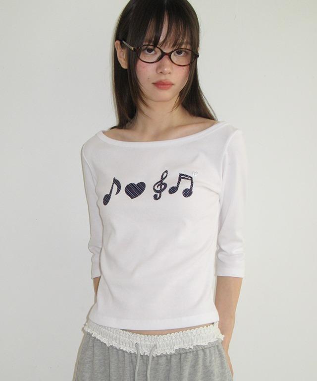 HEART MUSIC NOTE SLIM FIT QUARTER SLEEVE WHITE