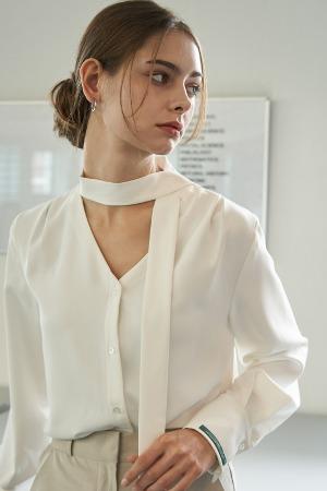 Silky Tie-Scarf Blouse (White)