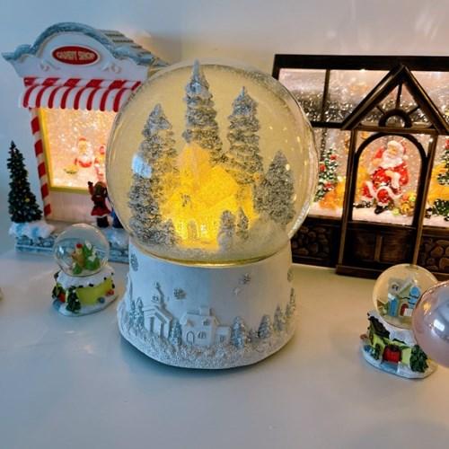 화이트 스노우 하우스 오르골 빈티지 스노우볼