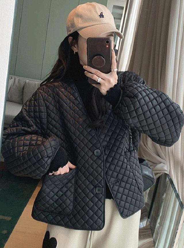 코미 루즈핏 퀄팅 누빔 자켓 경량 패딩