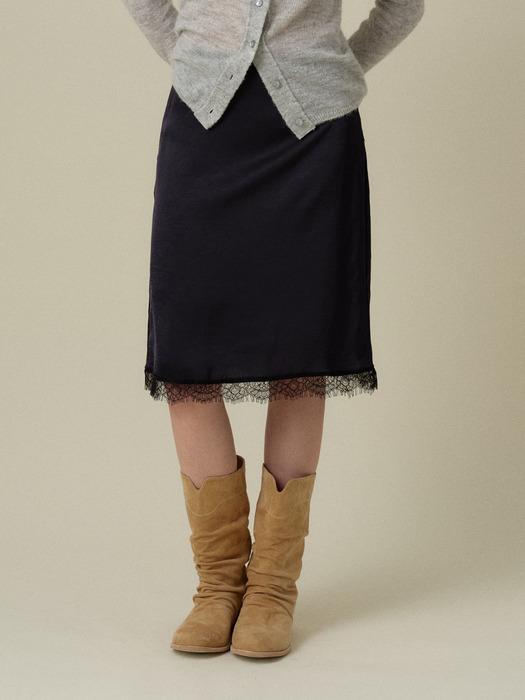 AILE SATIN LACE SKIRT_NAVY