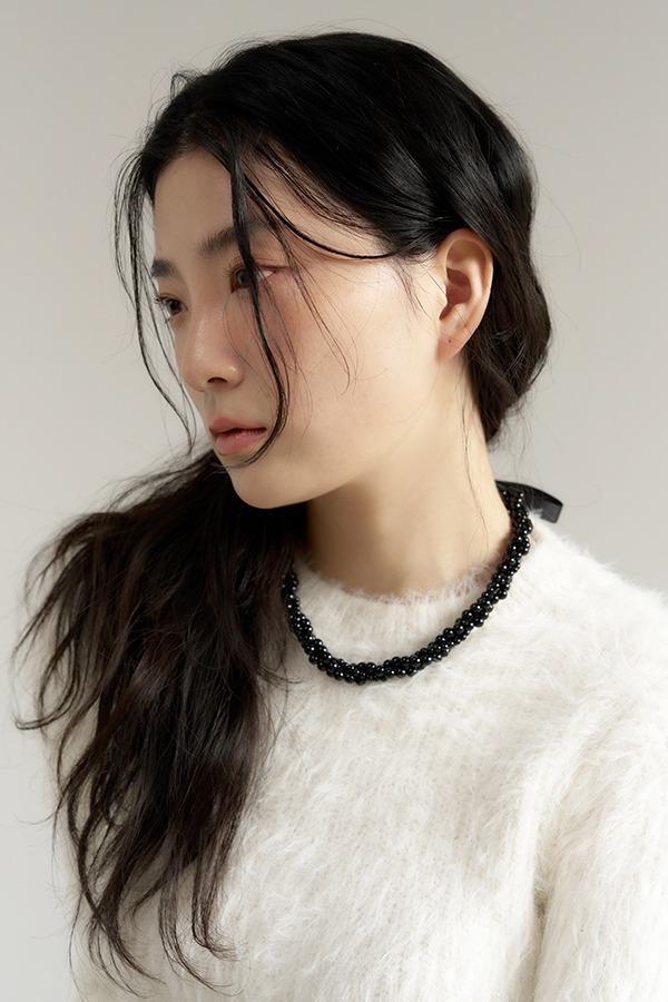 [silver925] black berry ribbon necklace