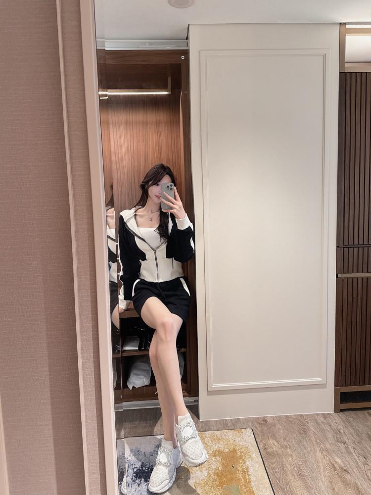 베이가 배색 후드 반바지 트레이닝 set