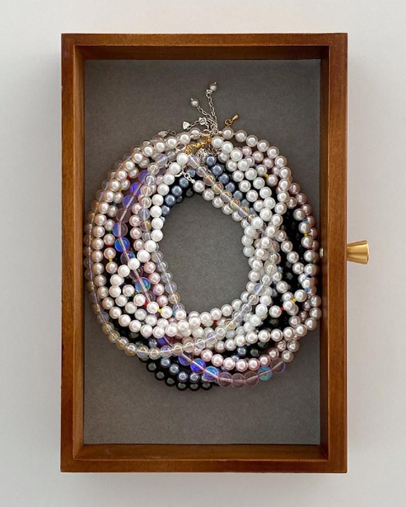 스와로브스키진주 핵진주 목걸이 4mm 6mm 8mm 블루 핑크 오로라