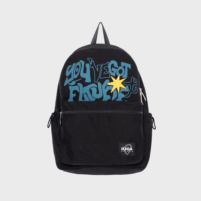 Printed Twill Pocket Backpack (Black)