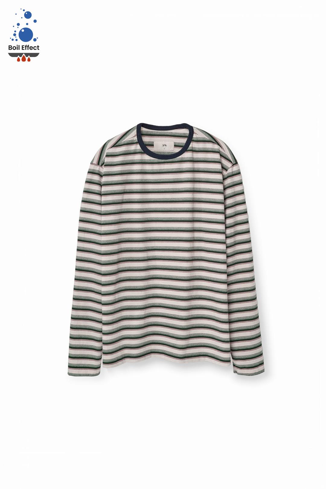 NAVY/GREEN BOIL EFFECT KUVAIKA MULTI STRIPE T (ECP GARMENT PROCESS)