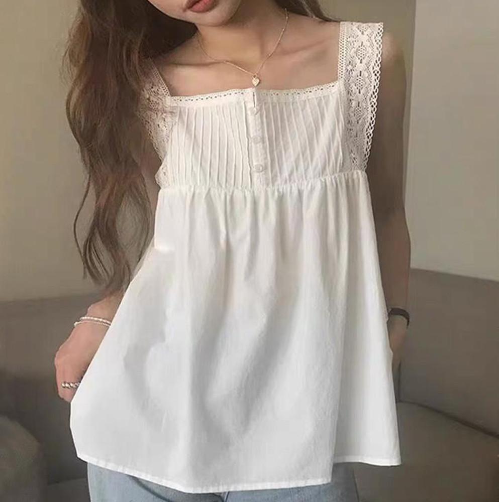 5o 레이스 핀턱 나시 블라우스